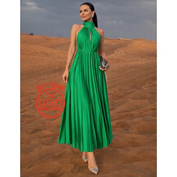 Mango Dresses & Skirts - Mango NWT Emerald Green Pleated Halter Midi Dress 6 8